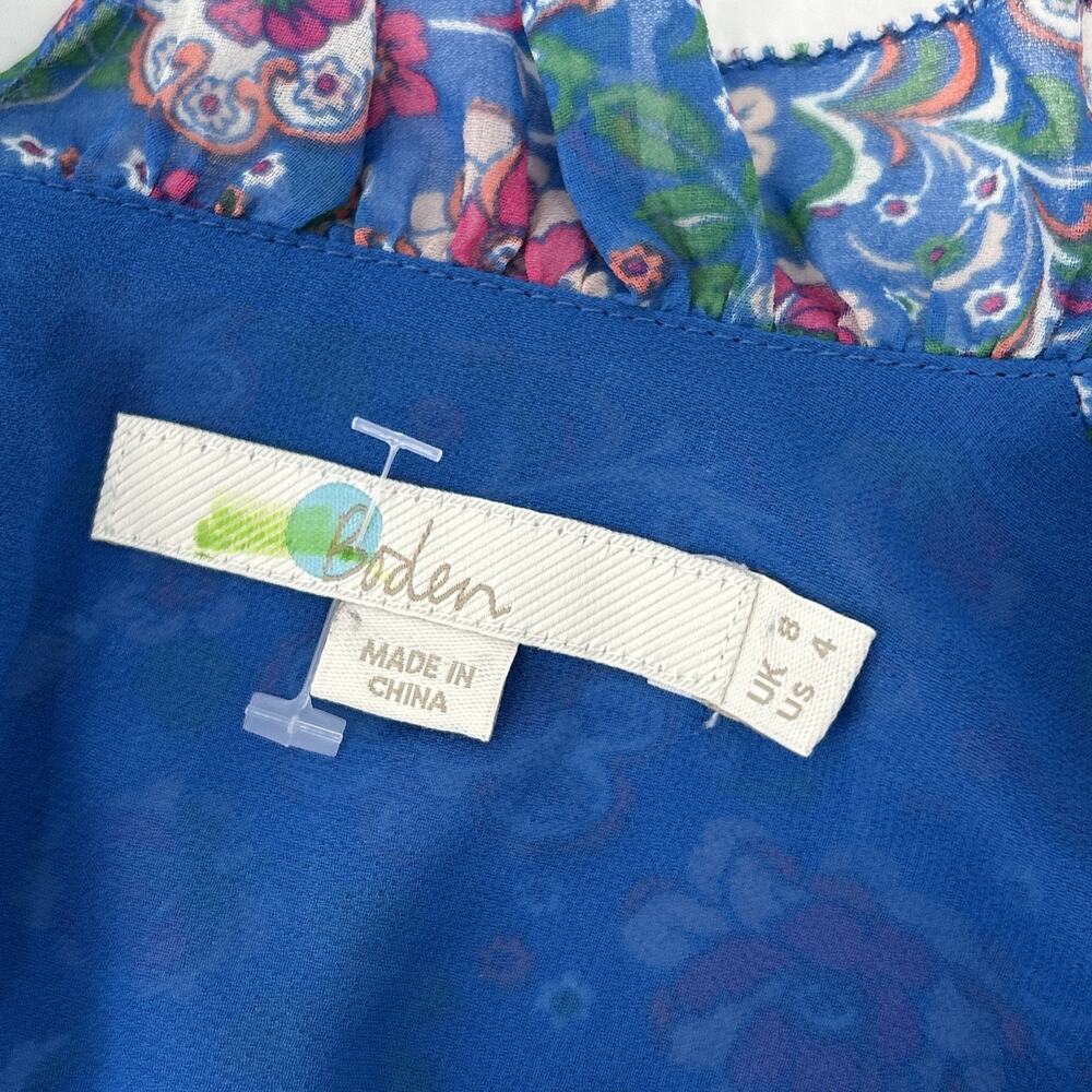Boden Melody Silk Blend Jumpsuit Womens Size 4 Blue Floral Ruffle - Picture 10 of 15